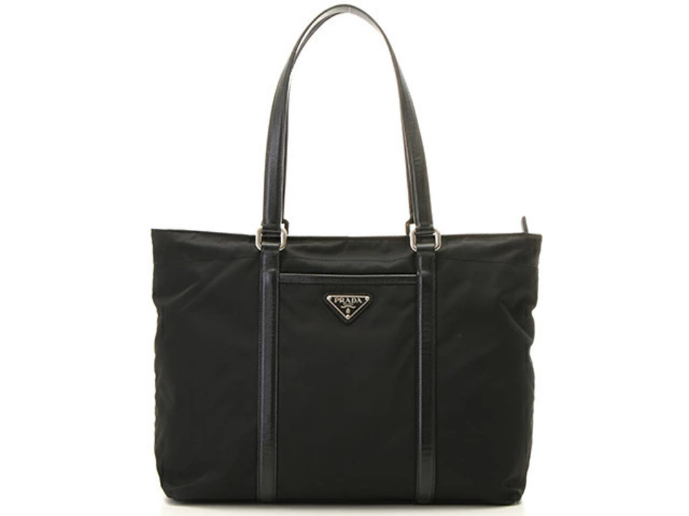 Prada tote bag zip leather black